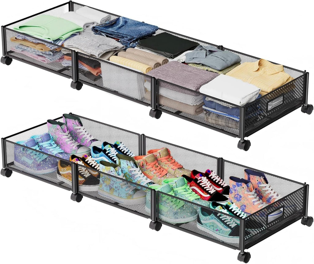 47.2'' Long Under Bed Storage on Wheels 57.6L Large Capacity Rolling Under the Bed Storage Containers Tool-Free Assembly Foldable Underbed Shoes Clothes Toy Drawers – Multiroom Organization Format with a Practical Everyday Design
