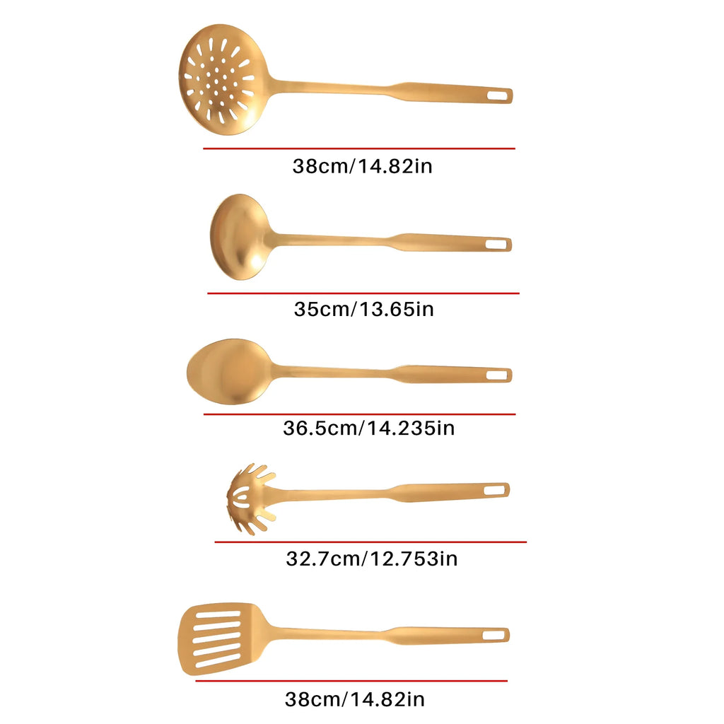 Stainless Steel Kitchen Utensils 5-Piece Cooking Trowel Set Tool Gold – Durable Stainless Steel Construction with a Practical Everyday Design
