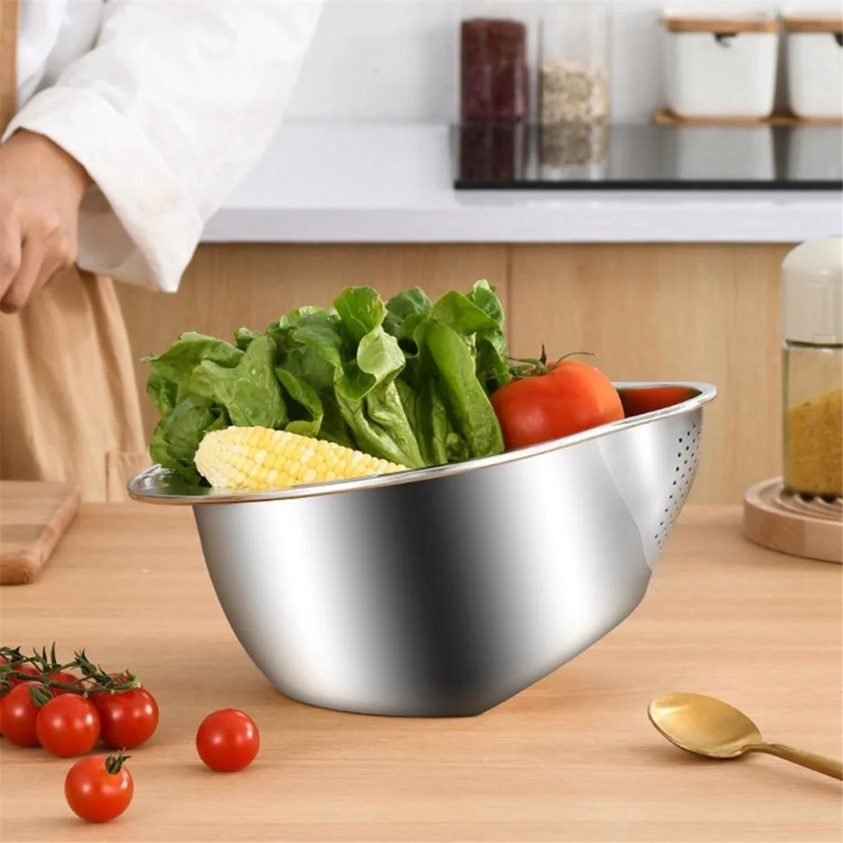 Rice Washer Strainer Bowl Stainless Steel Washing Colander Fruit and Vegetable Kitchen Tool A – Durable Stainless Steel Construction with a Practical Everyday Design