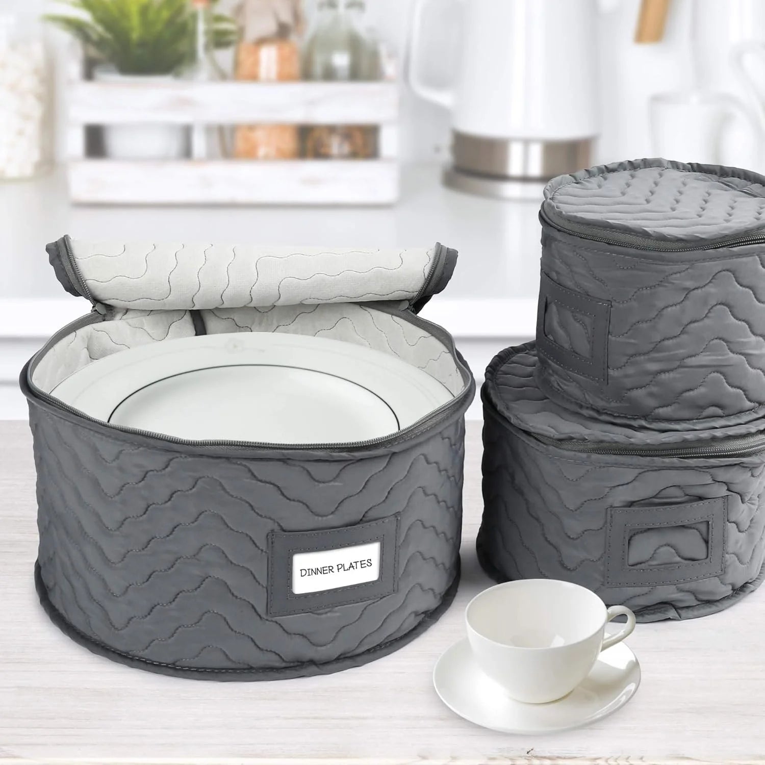 China Storage Containers - Quilted 6-Piece Set Storage Box- Stores Chinaware Stemware Dinnerware Dish Storage Service for 12 48 Pcs Felt Protectors Cardboard Dividers Included – Convenient Multi-Piece Set with a Practical Everyday Design