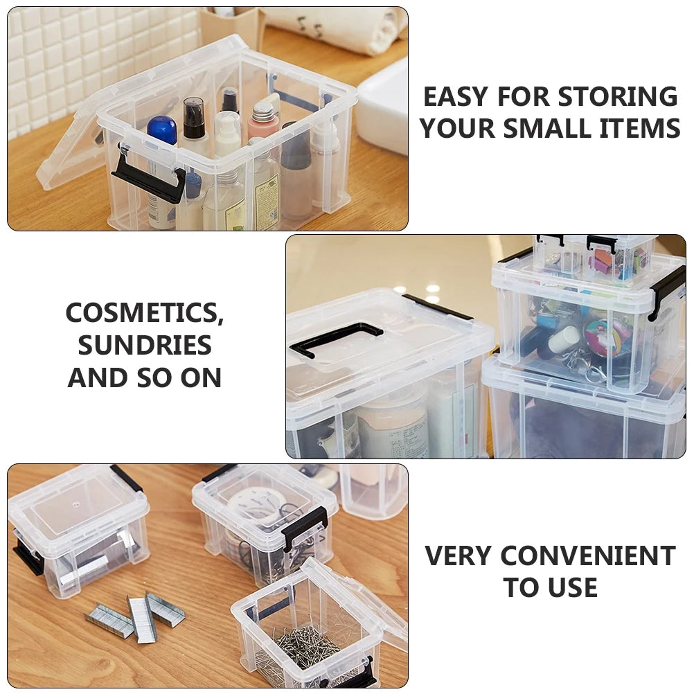 4Pcs Multi-functional Toy Storage Box Plastic Sundries Organizer with Lid Handles 8.5x6.5x5.0cm – Secure Lid Design with a Practical Everyday Design