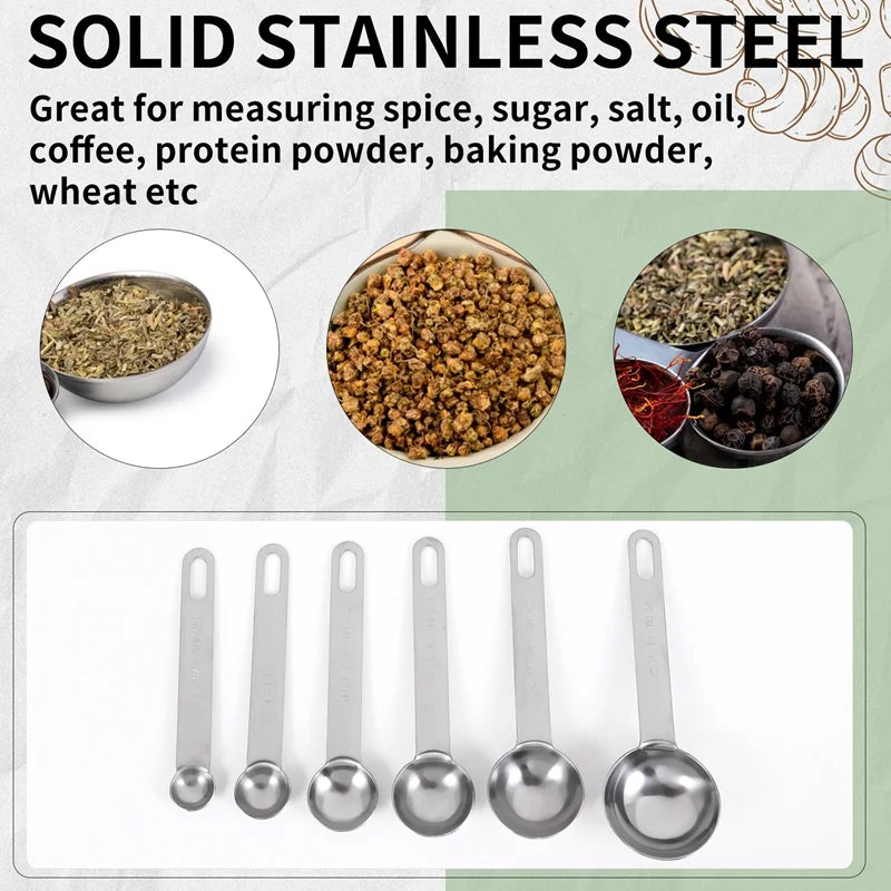 Stainless Steel Measuring Spoons Cups Set Small Tablespoon Teaspoons Set 6 with Bonus C4662 – Durable Stainless Steel Construction with a Practical Everyday Design