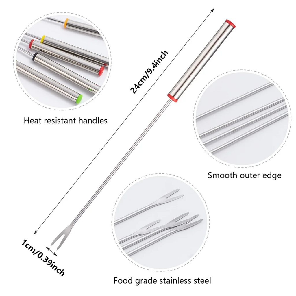 12PCS 9.5 Inch Color-Coded Stainless Steel Fondue Forks Cheese Fork Fruit with Heat-Blocking – Durable Stainless Steel Construction with a Practical Everyday Design