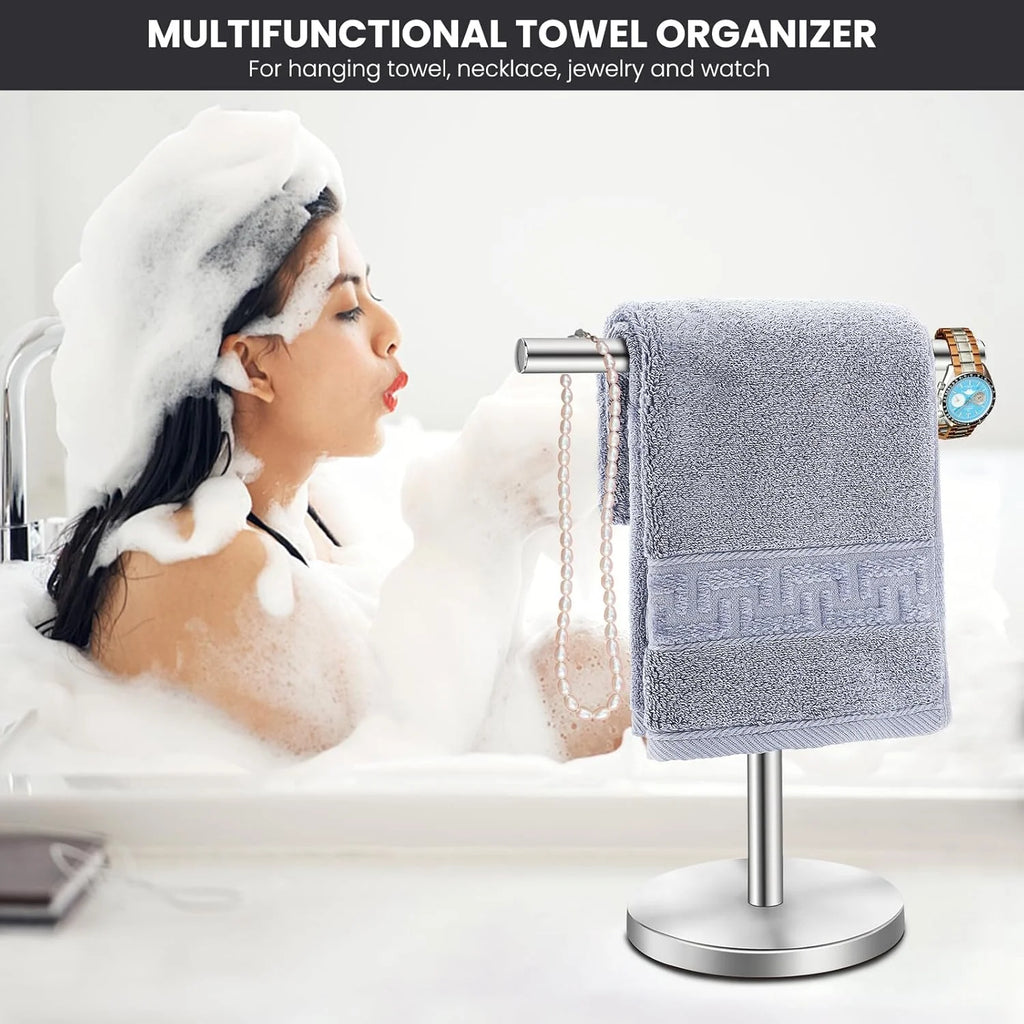 T-Shape Bath Hand Towel Holder Stand Stainless Steel Free Standing Hand Towel Rack with Heavy Base for Bathroom Kitchen & Countertop Silver 2 Pack – Durable Stainless Steel Construction with a Practical Everyday Design