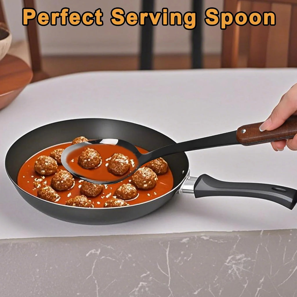 Stainless Steel Cooking Utensils Set Mirror Polished 6 Pieces Kitchen Utensils Set Kitchen Tools Set With Wooden Handle Non-Stick Heat Resistant,Dishwasher Suitable Easy to Clean – Convenient Carry Handles with a Practical Everyday Design