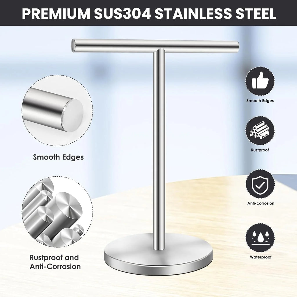T-Shape Bath Hand Towel Holder Stand Stainless Steel Free Standing Hand Towel Rack with Heavy Base for Bathroom Kitchen & Countertop Matte Black – Durable Stainless Steel Construction with a Practical Everyday Design