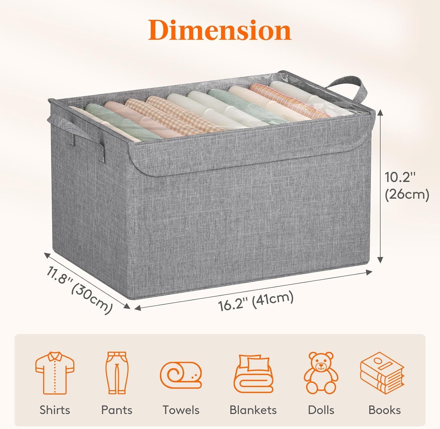 Fabric Storage Boxes 6 Pcs Stackable Storage Bins with Clear Lids Foldable Oxford Cloth Cube Closet Organizer Baskets Clothes Containers for Towels Blankets Books Light Grey-Large – Foldable Space-Saving Design with a Practical Everyday Design