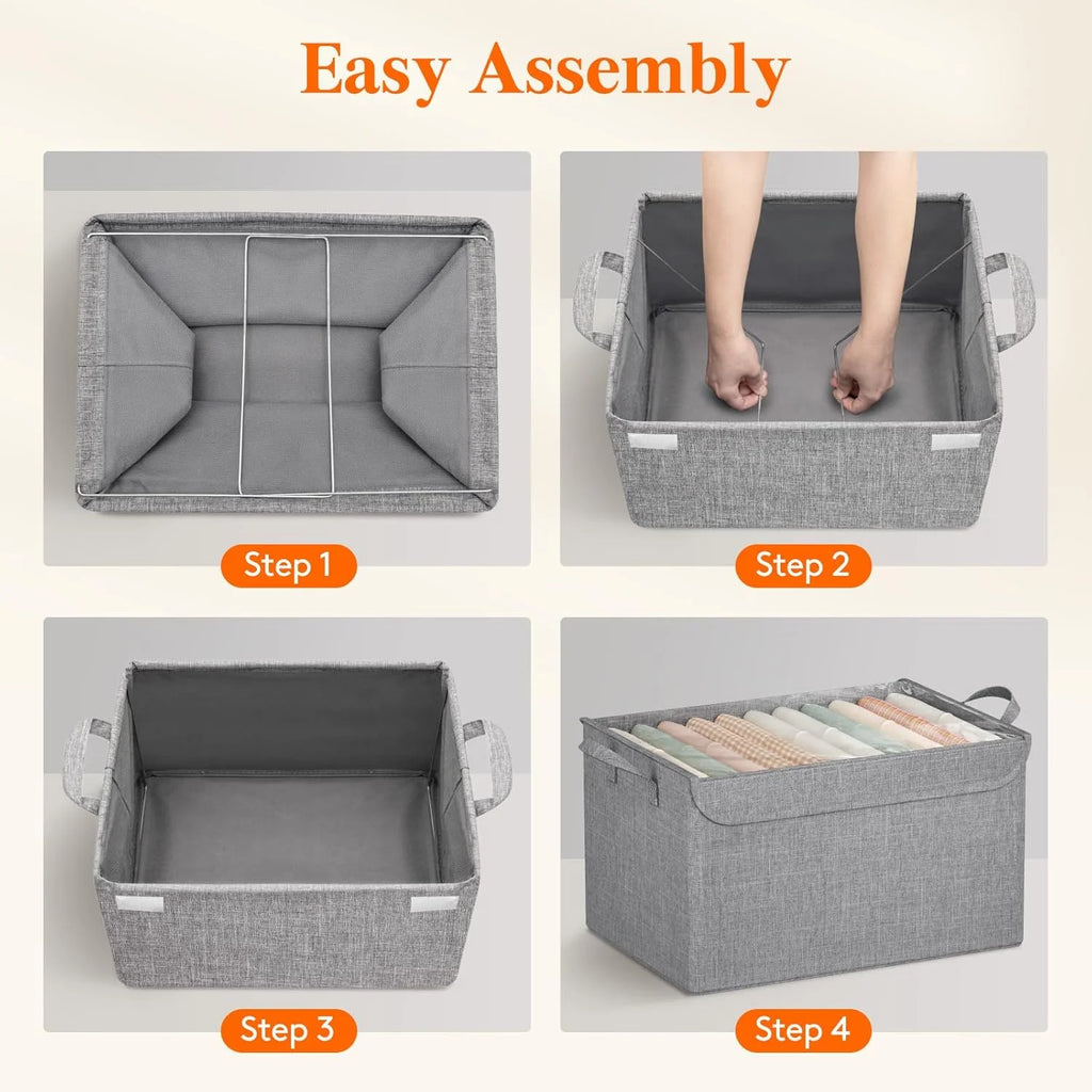Fabric Storage Boxes 6 Pcs Stackable Storage Bins with Clear Lids Foldable Oxford Cloth Cube Closet Organizer Baskets Clothes Containers for Towels Blankets Books Light Grey-Large – Foldable Space-Saving Design with a Practical Everyday Design