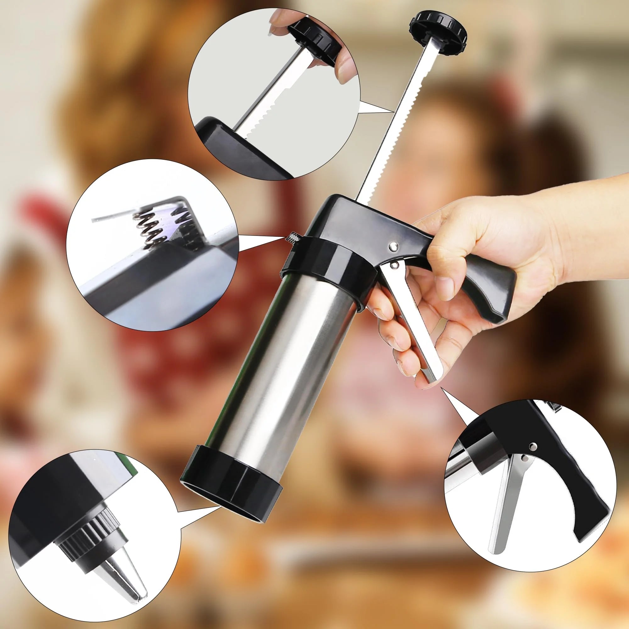 Stainless Steel Cookies Press Cookies Press for Baking,Cookie Press Gun Kit with 13 Cookie Discs and 8 Piping Tips for DIY cake Maker Decorating Baking Supplies – Durable Stainless Steel Construction with a Practical Everyday Design