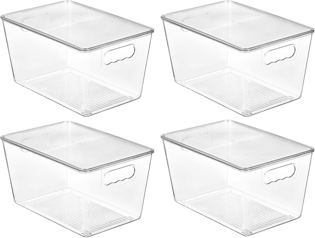 Clear Stackable Storage Bins with Lids Large Plastic Containers with Handle for Pantry Organizer and Storage,Suitable for Bathroom,Cabinet,Kitchen,Fridge,Closet Organization – Stackable Organization with a Practical Everyday Design