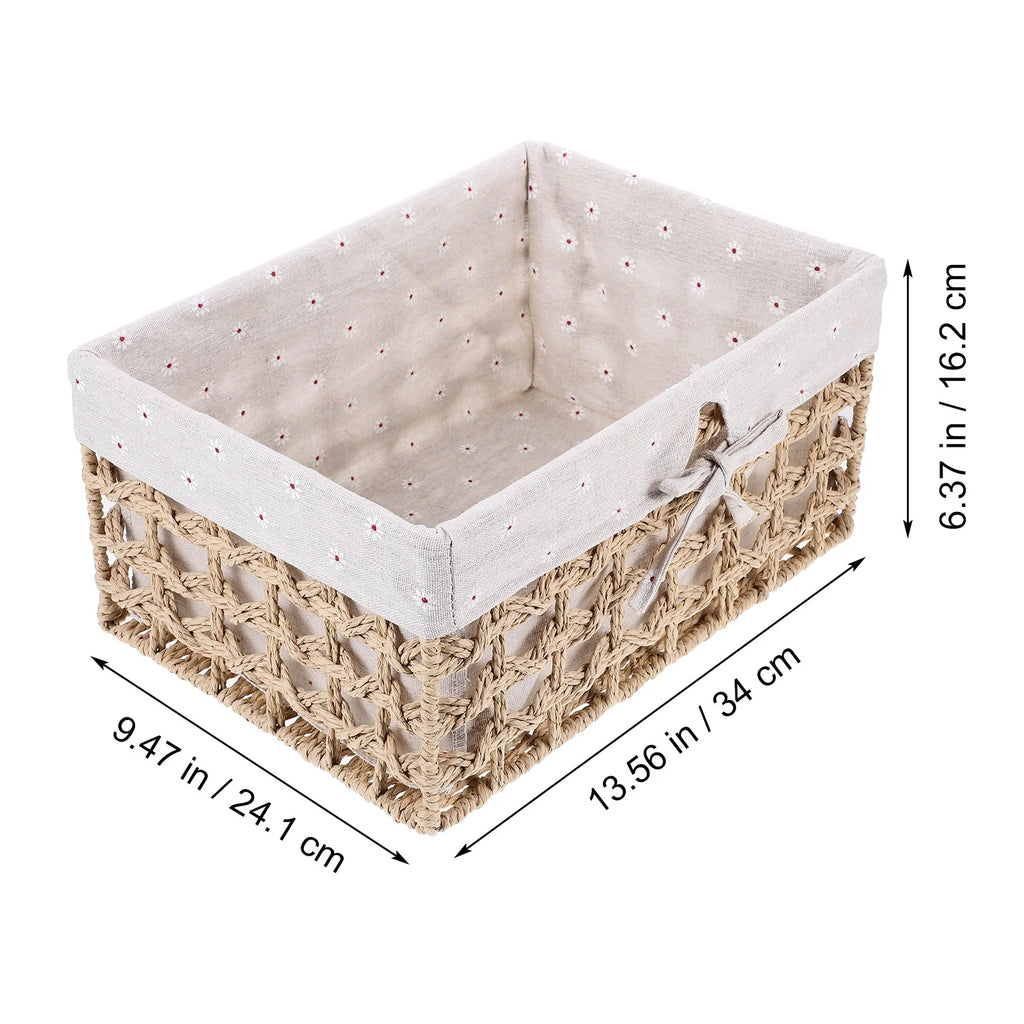 Rustic Storage Bins Grass Basket Cube Boxes with Lids Fabric Toy Sundries – Everyday Household Format with a Practical Everyday Design