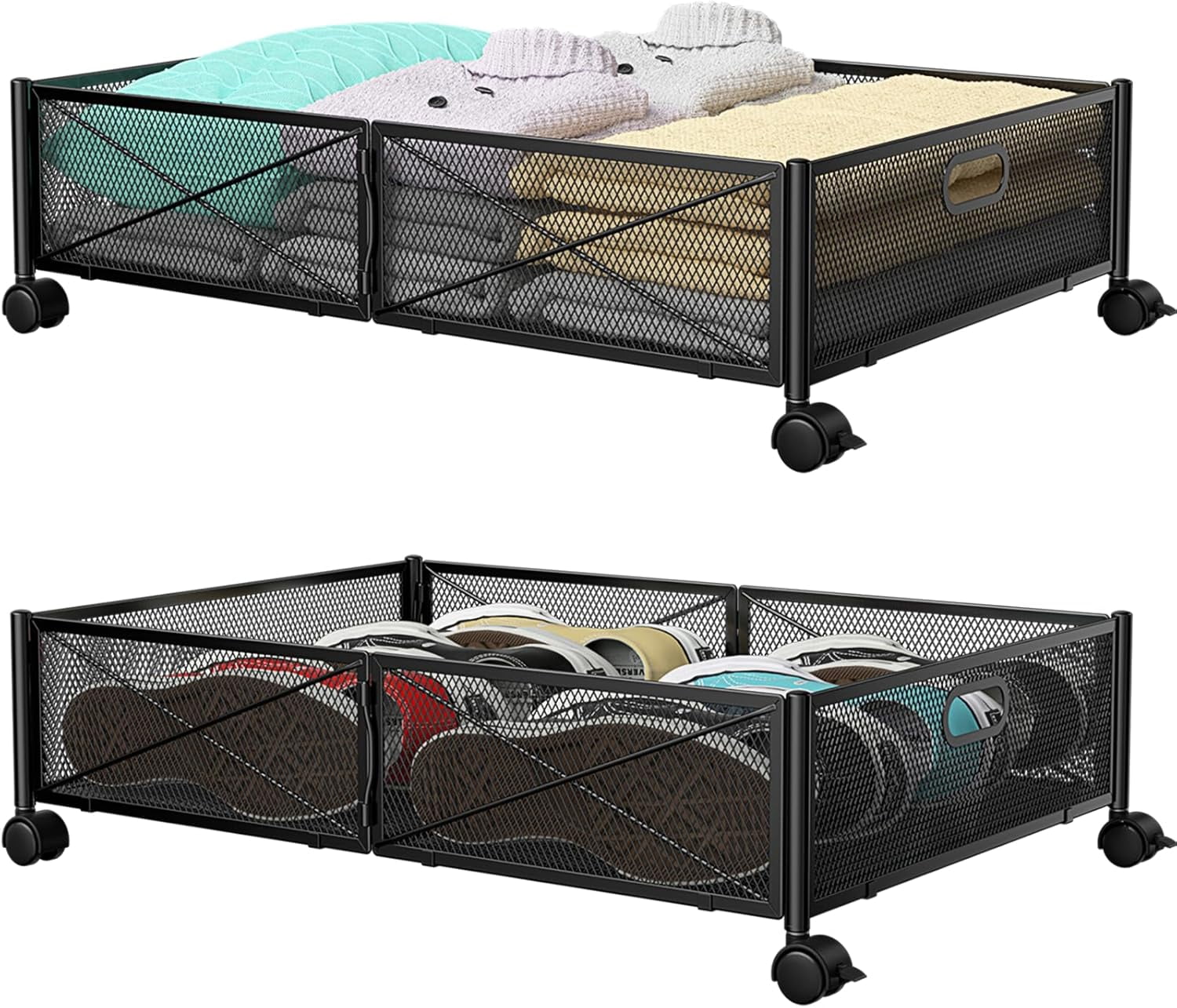 Under Bed Storage Containers with Wheels - Shoe Storage Organizer Drawer Tool-free Assembly Metal Underbed Storage for Bedroom Clothes Shoes Blankets - 2Pack – Everyday Household Format with a Practical Everyday Design