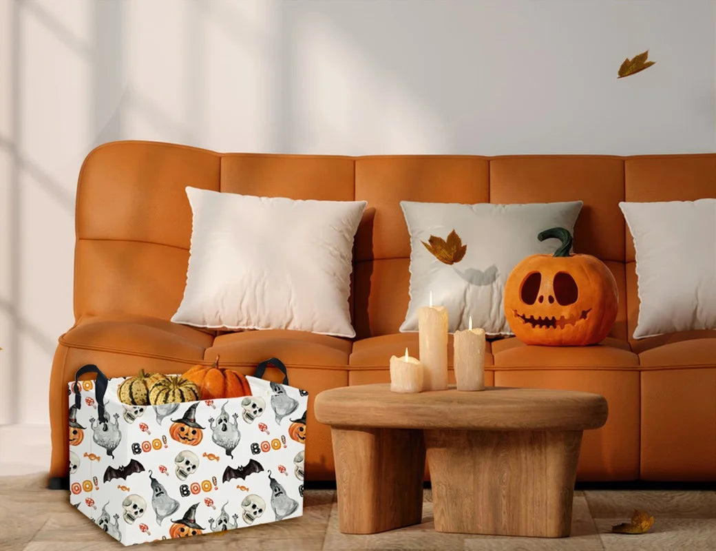 Rectangular Kids Storage Bin Halloween Basket Cartoon Storage Basket with Handles for Organizing Home Kitchen Boys and Girls Toys Bins Shelf Baskets(Watercolor Halloween) – Everyday Household Format with a Practical Everyday Design