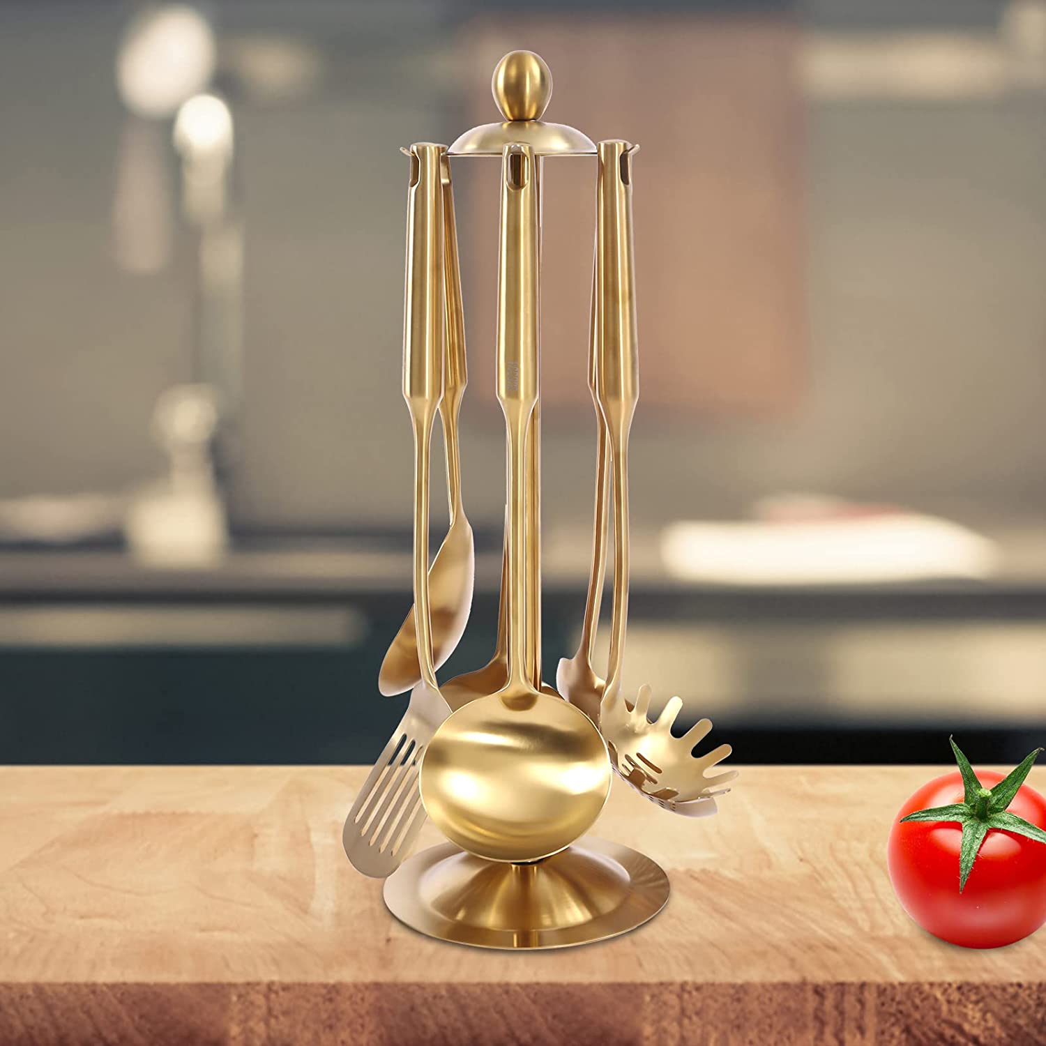7pcs/ Set Gold Cooking Utensils Suitable for everyday use Kitchen Tool with Holder Stainless Steel – Durable Stainless Steel Construction with a Practical Everyday Design