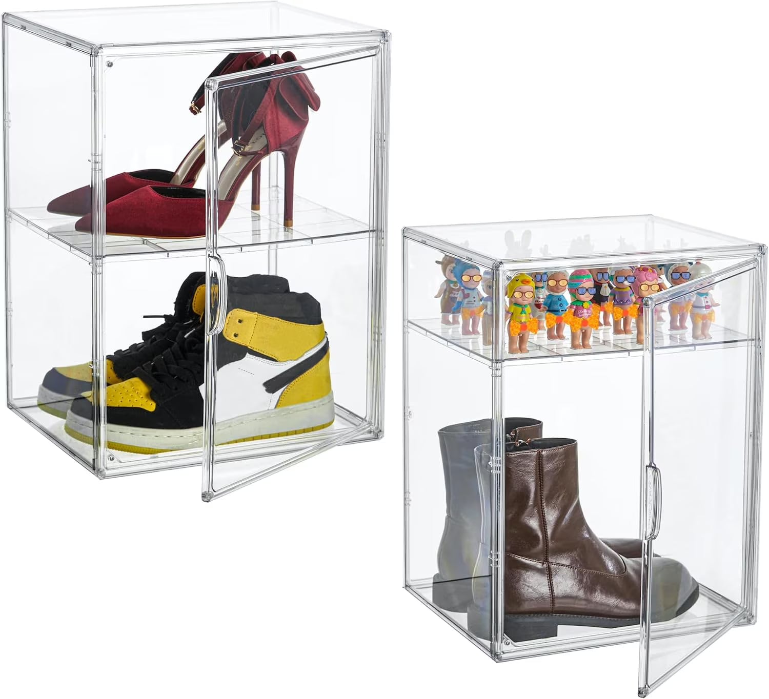 XXX-Large Clear Acrylic Display Case Boot Shoe Storage Boxes With An Adjustable Divider,2 Pack 2 Tiers Clear Plastic Stackable Storage Bins With Lids Big Display Acrylic Box With Magnetic Door – Everyday Household Format with a Practical Everyday Design
