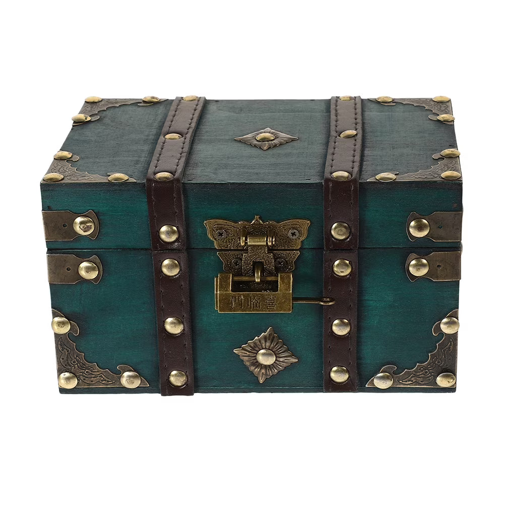 Wooden Storage Box Keepsake Stash Photo Treasure Chest Crate Dark Green – Natural-Look Construction with a Practical Everyday Design