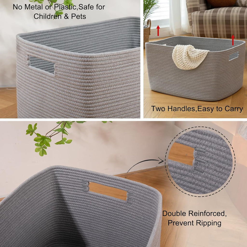 118L XXXLarge Cotton Rope Storage Basket Oversized Blanket Basket Used for Organizing Dirty Clothes in Living Room Bedroom Nursery Dog Toy Storage Bins 25" x 17" x 16",Grey – Practical Home Organization with a Practical Everyday Design