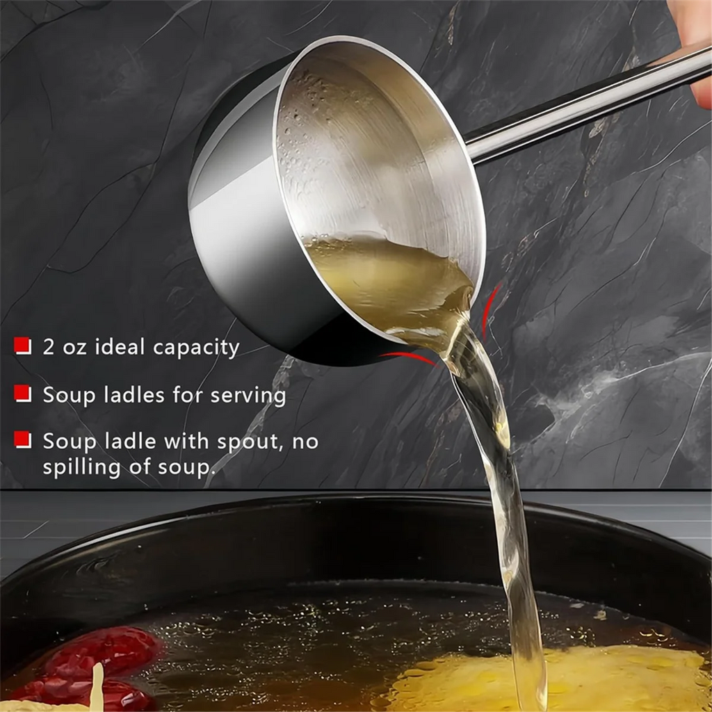 Small Soup Ladle Stainless Steel Metal Deep Spoon with Pour Spout 2 Oz Long Handle Gravy Ladles Heat- 10.5 Inch – Convenient Carry Handles with a Practical Everyday Design