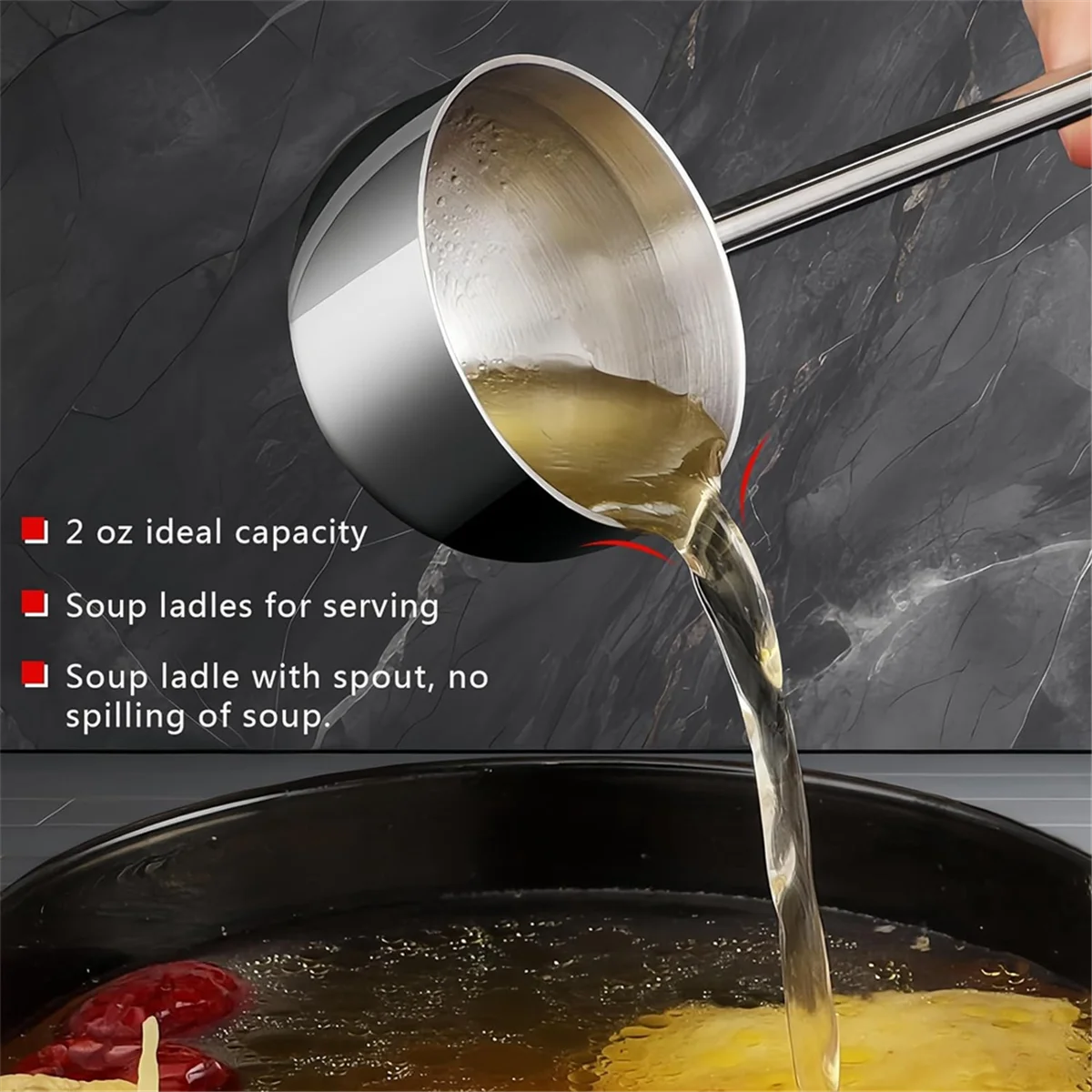 Small Soup Ladle Stainless Steel Metal Deep Spoon with Pour Spout 2 Oz Long Handle Gravy Ladles Heat- 10.5 Inch – Convenient Carry Handles with a Practical Everyday Design
