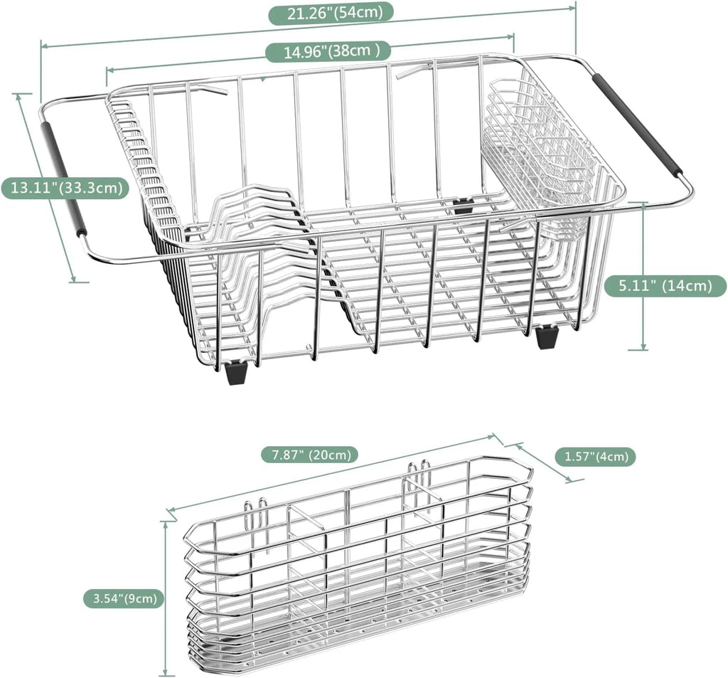 Dish Drying Rack in-Sink 304 Stainless Steel Dish Drainer with Stainless Steel Silverware Holder Over Inside Sink-Adjustable – Durable Stainless Steel Construction with a Practical Everyday Design