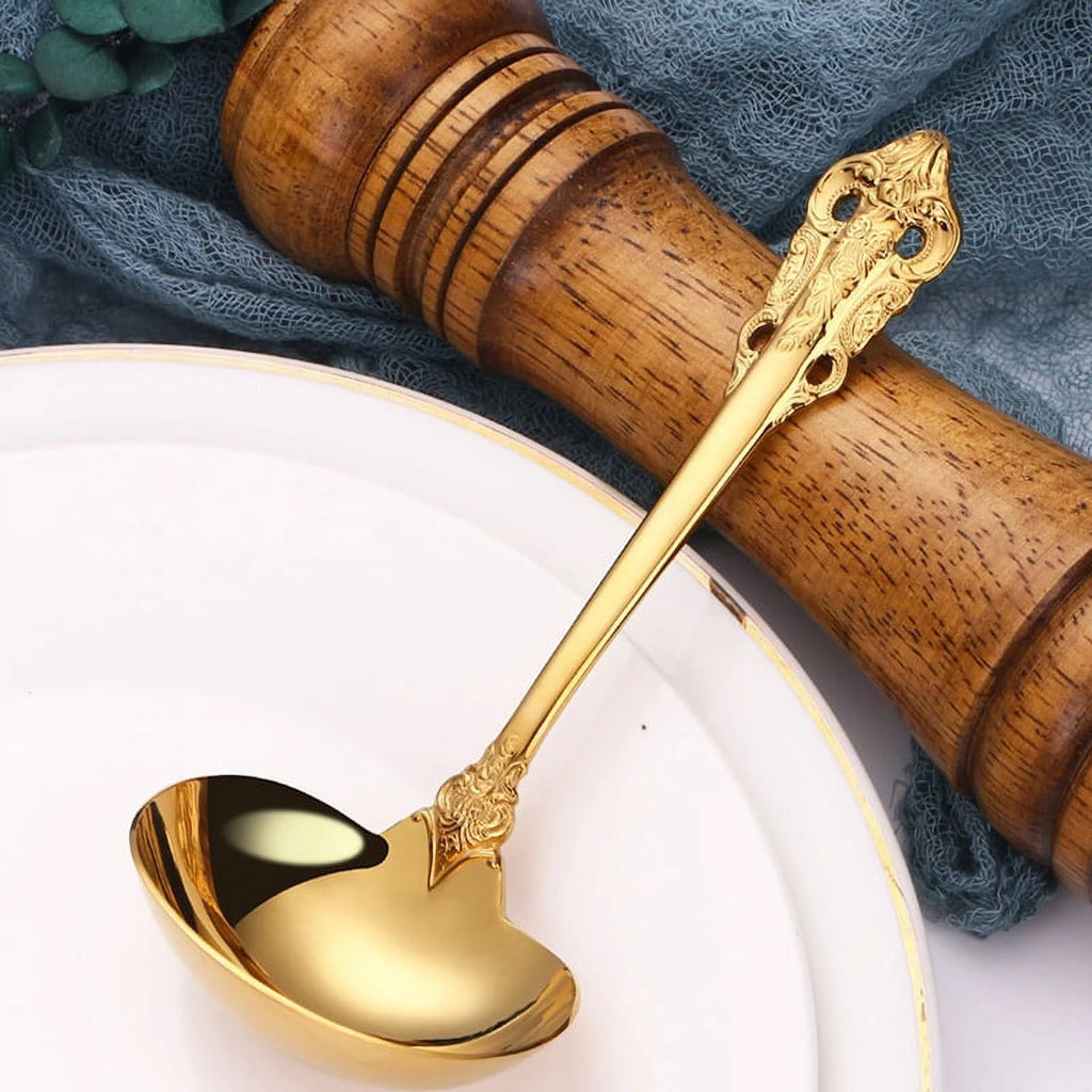 304 Stainless Steel Soup Ladle Cooking Tool Kitchen Gold Plated Spoon – Durable Stainless Steel Construction with a Practical Everyday Design