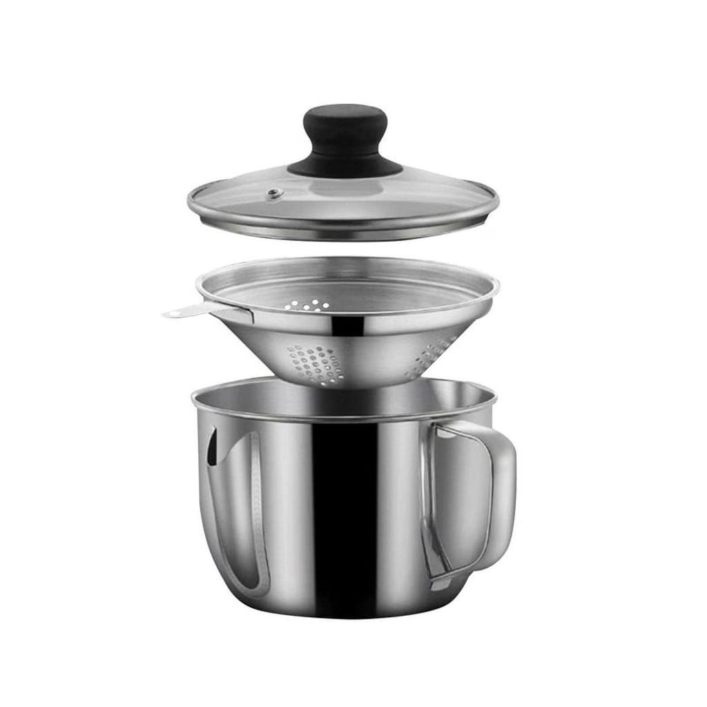 Stainless Steel Fat Separator 1L/4 Cup Gravy Grease with Strainer and Glass Lid Soup Oil Cup – Durable Stainless Steel Construction with a Practical Everyday Design