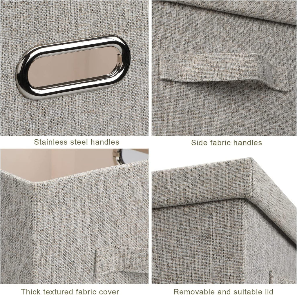 Medium 15" 21 Quart Collapsible Stackable Storage Bins with Lids 5 Packs Beige Foldable Fabric Closet Boxes Heavy-duty Lidded Linen Cube Baskets Container Organizers and Storage – Multiroom Organization Format with a Practical Everyday Design