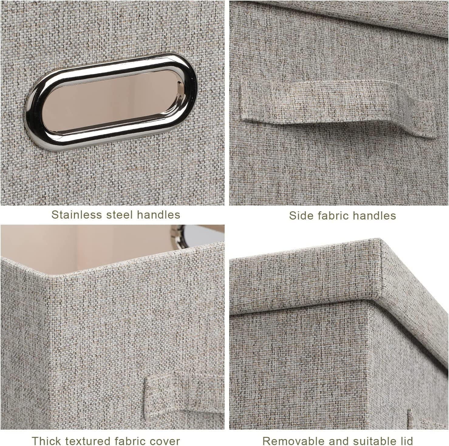 Medium 15" 21 Quart Collapsible Stackable Storage Bins with Lids 5 Packs Beige Foldable Fabric Closet Boxes Heavy-duty Lidded Linen Cube Baskets Container Organizers and Storage – Multiroom Organization Format with a Practical Everyday Design