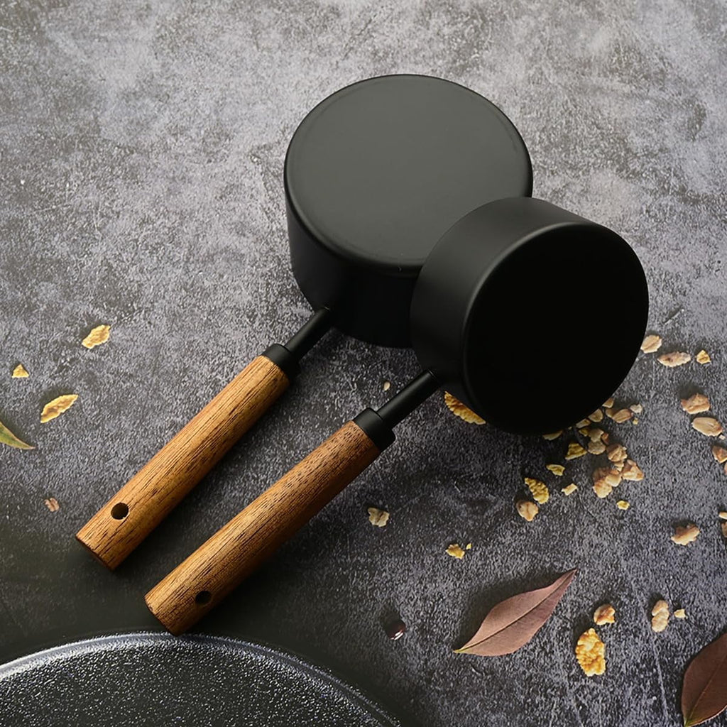 8 pieces Black Measuring Cups Set and Measuring Spoons Set with Scale Wooden Handle Stainless Steel Dry & Liquid Measuring Cup for Cooking Baking – Convenient Carry Handles with a Practical Everyday Design
