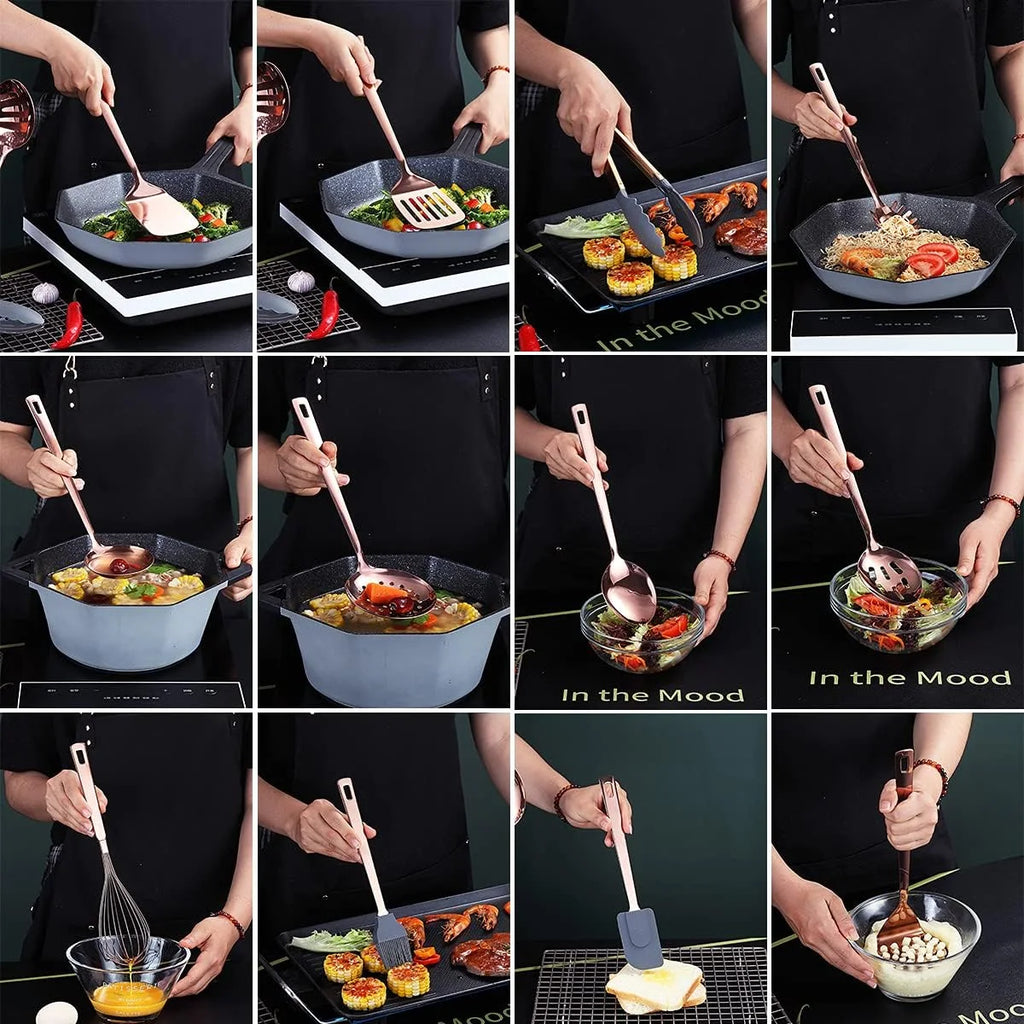 Copper Kitchen Utensils Set,13 Pieces Stainless Steel Cooking Utensils Set with – Durable Stainless Steel Construction with a Practical Everyday Design