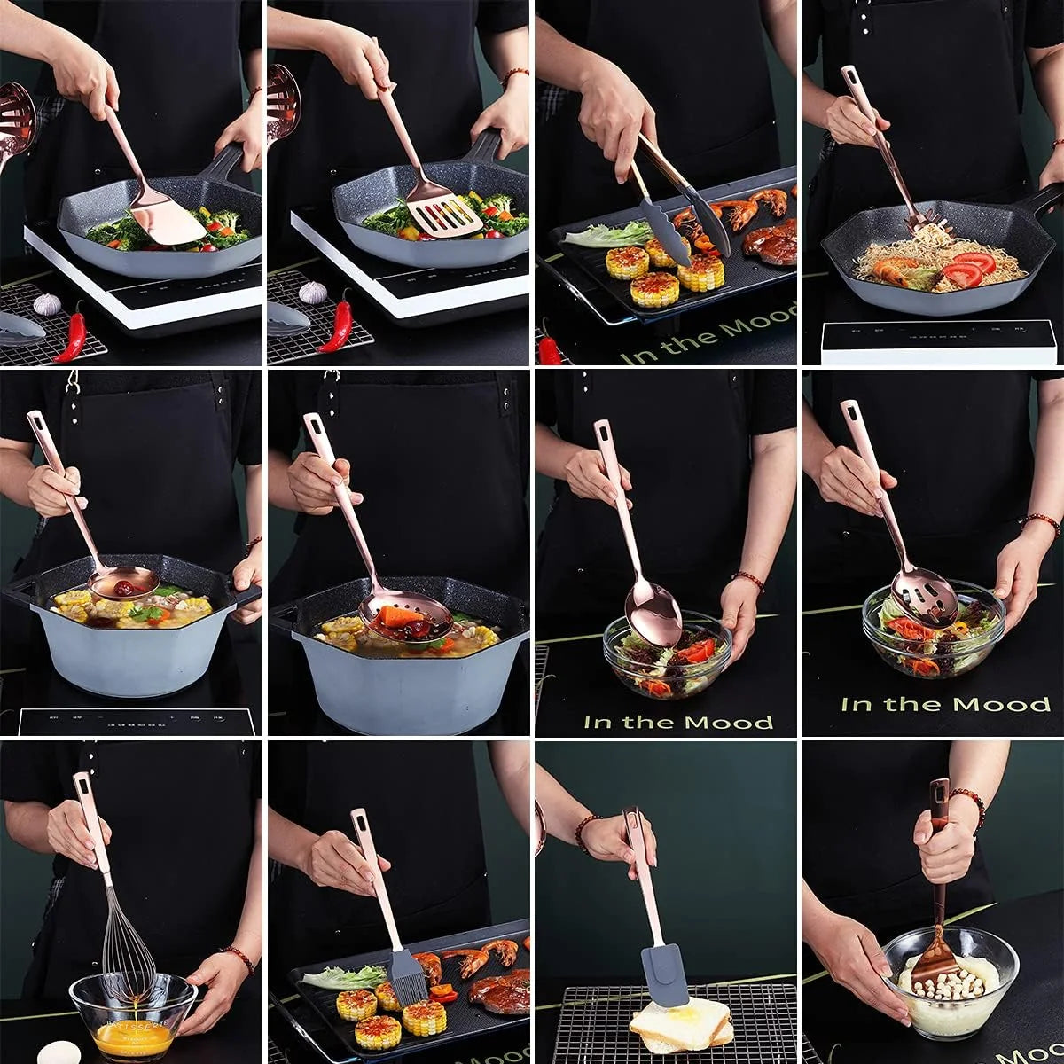 Copper Kitchen Utensils Set,13 Pieces Stainless Steel Cooking Utensils Set with – Durable Stainless Steel Construction with a Practical Everyday Design