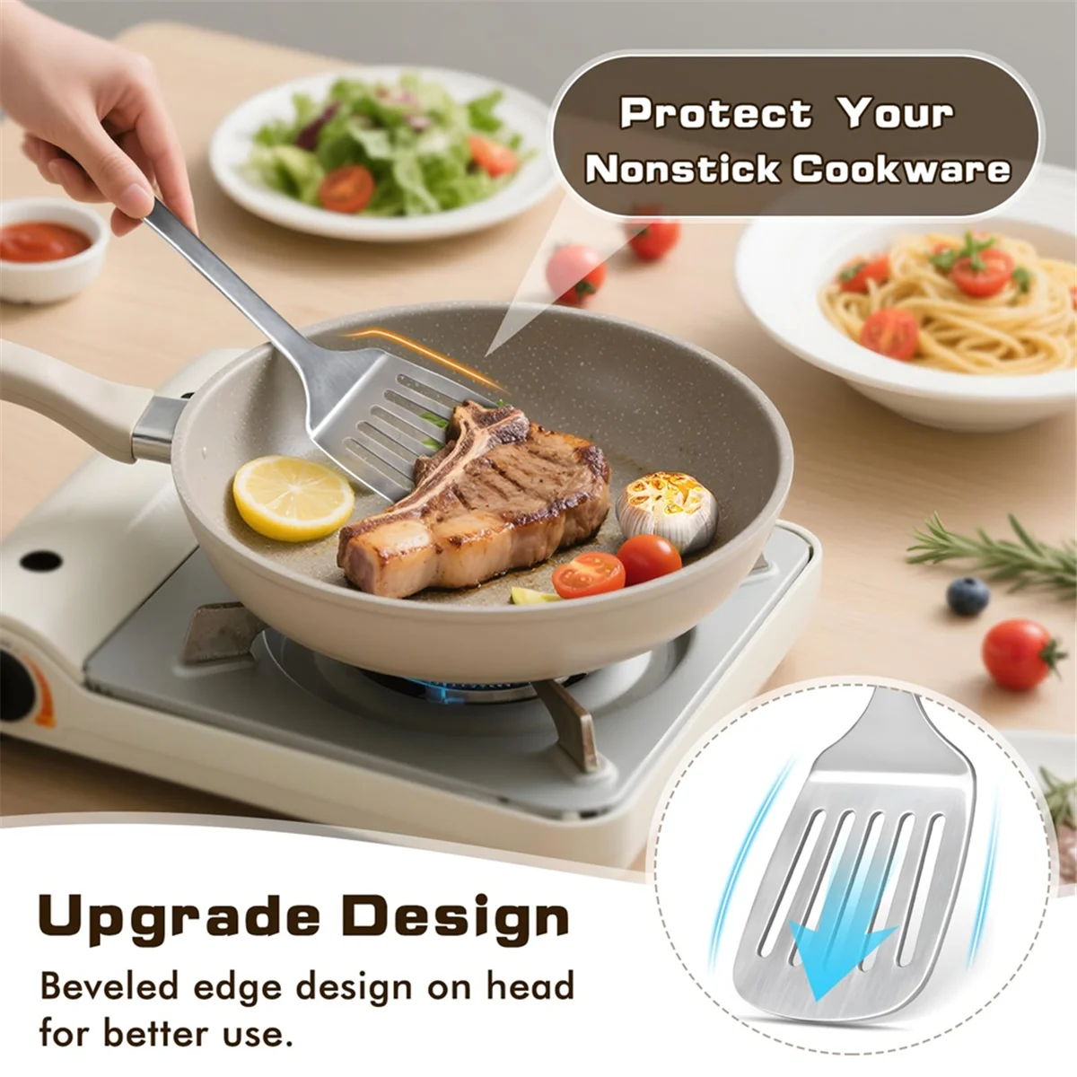 4 Pcs Cooking Utensils Set Stainless Steel Kitchen Utensils,Kitchen Tools Include Wok Spatula Serving Spoon,1 set * spatula set,Silver – Durable Stainless Steel Construction with a Practical Everyday Design