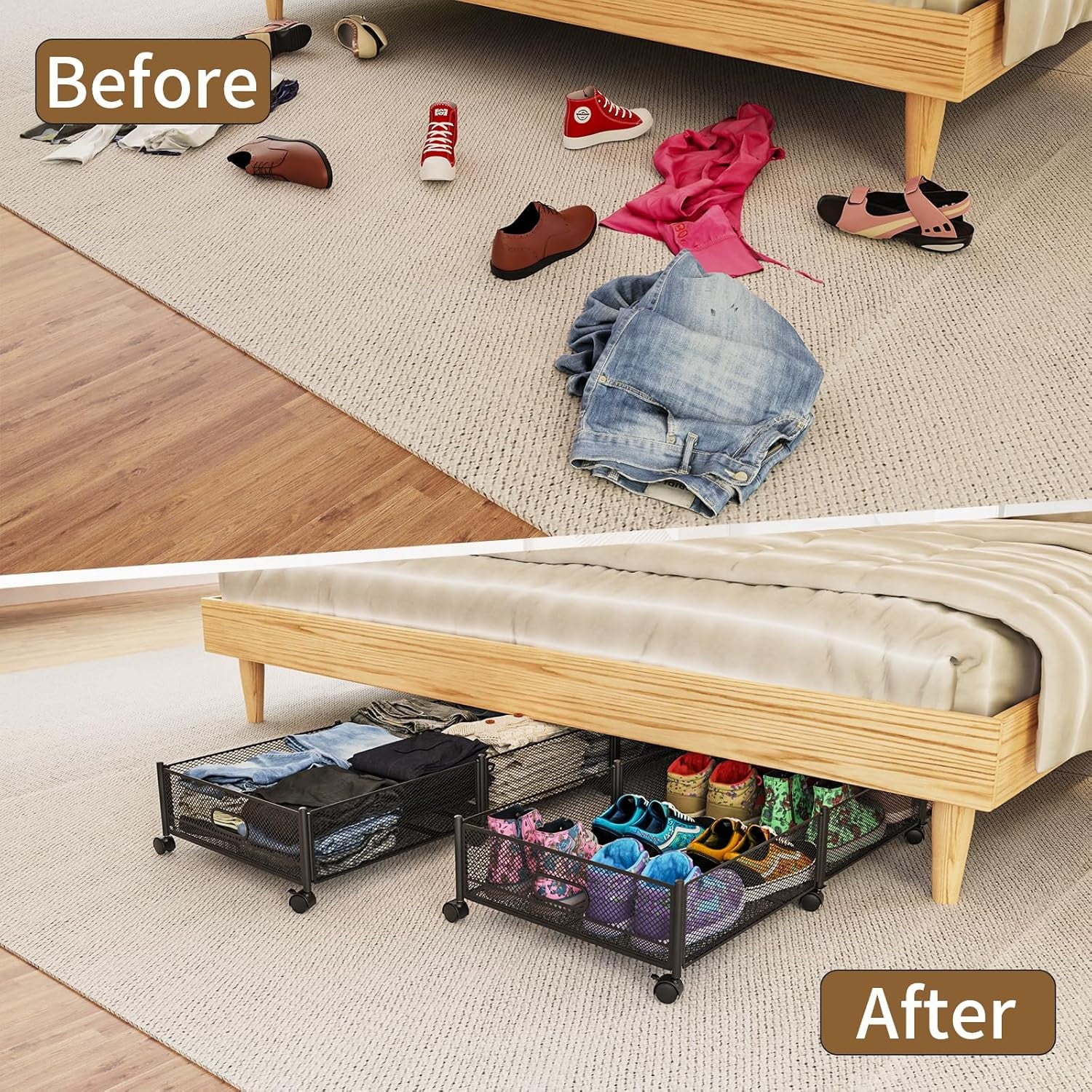 47.2'' Long Under Bed Storage on Wheels 57.6L Large Capacity Rolling Under the Bed Storage Containers Tool-Free Assembly Foldable Underbed Shoes Clothes Toy Drawers – Everyday Household Format with a Practical Everyday Design