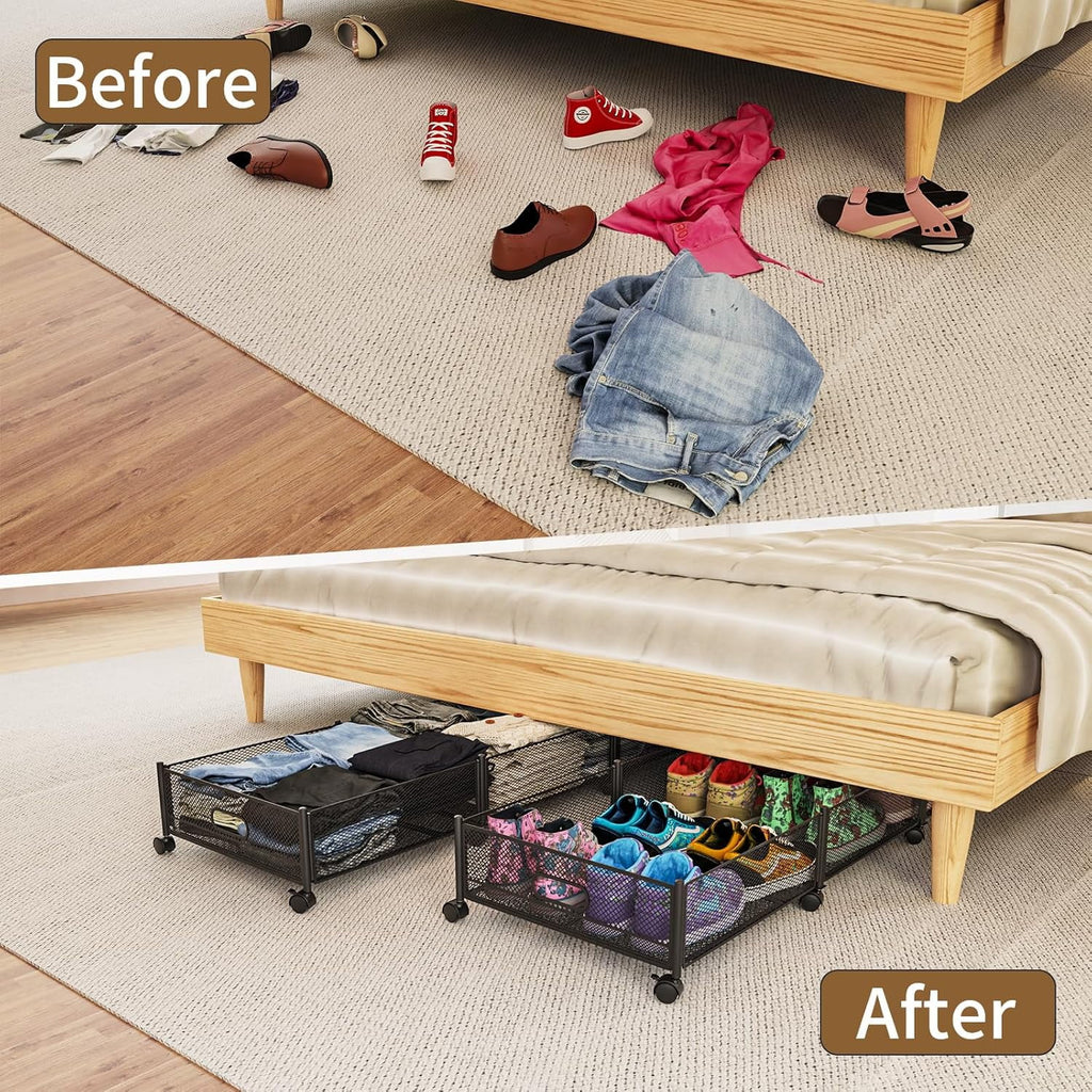 47.2'' Long Under Bed Storage on Wheels 57.6L Large Capacity Rolling Under the Bed Storage Containers Tool-Free Assembly Foldable Underbed Shoes Clothes Toy Drawers – Multiroom Organization Format with a Practical Everyday Design