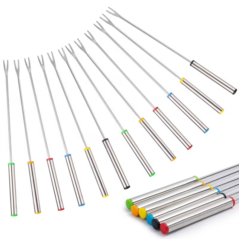 12PCS 9.5 Inch Color-Coded Stainless Steel Fondue Forks Cheese Fork Fruit with Heat-Blocking – Durable Stainless Steel Construction with a Practical Everyday Design