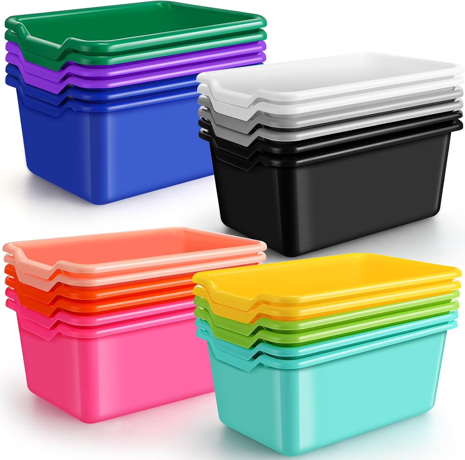 24 Pcs Plastic Cubby Bins Classroom Cubby Organization Book Bins for Classroom Bulk Toy Storage Baskets Stackable Assorted Colors Storage Containers for Home Office School Nursery Playroom – Stackable Organization with a Practical Everyday Design