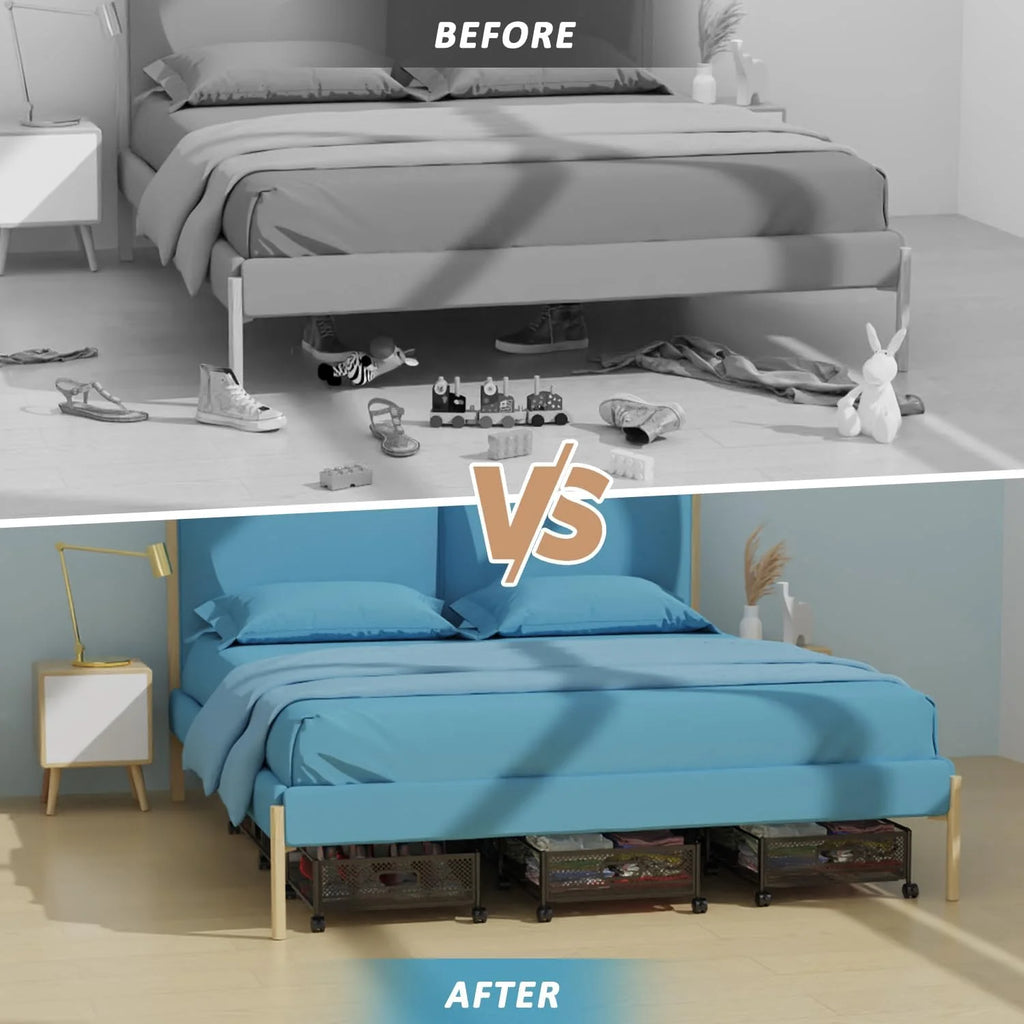 47.2'' Long Under Bed Storage on Wheels 57.6L Large Capacity Rolling Under the Bed Storage Containers Tool-Free Assembly Foldable Underbed Shoes Clothes Toy Drawers – Multiroom Organization Format with a Practical Everyday Design
