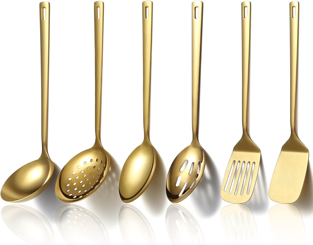 Gold Kitchen Utensils Set 6pcs Titanium Plating Stainless Steel Cooking Utensils Set Heavy Duty Kitchen Tools Spatulas Set Home Essentials Kitchen Gadgets Accessories – Durable Stainless Steel Construction with a Practical Everyday Design