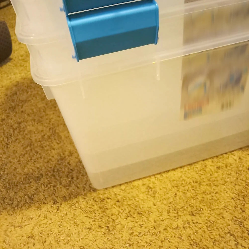 4-Pack 54 Qt Stackable Clear Storage Bins with Durable Latching Lids Space-Saving Sturdy Storage Box For Home Office Organization Clear Base and Lid – Stackable Organization with a Practical Everyday Design